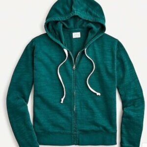 NEW J Crew Cropped hoodie in vintage cotton terry L NWT Deep Spruce Full Zip